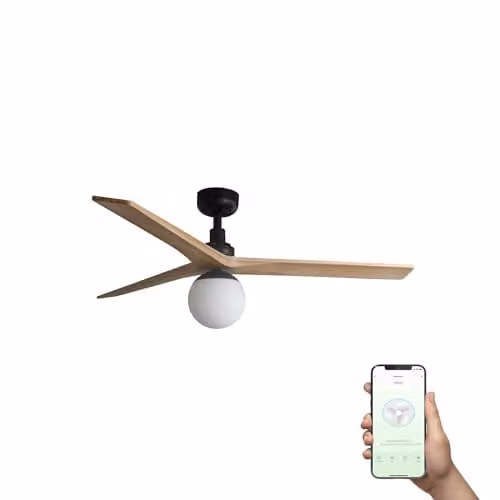 Netlighting Klim Medium 3 Blade Ceiling Fan in Black and Brown Wood with Tuya Smart System and E27 Light – 1