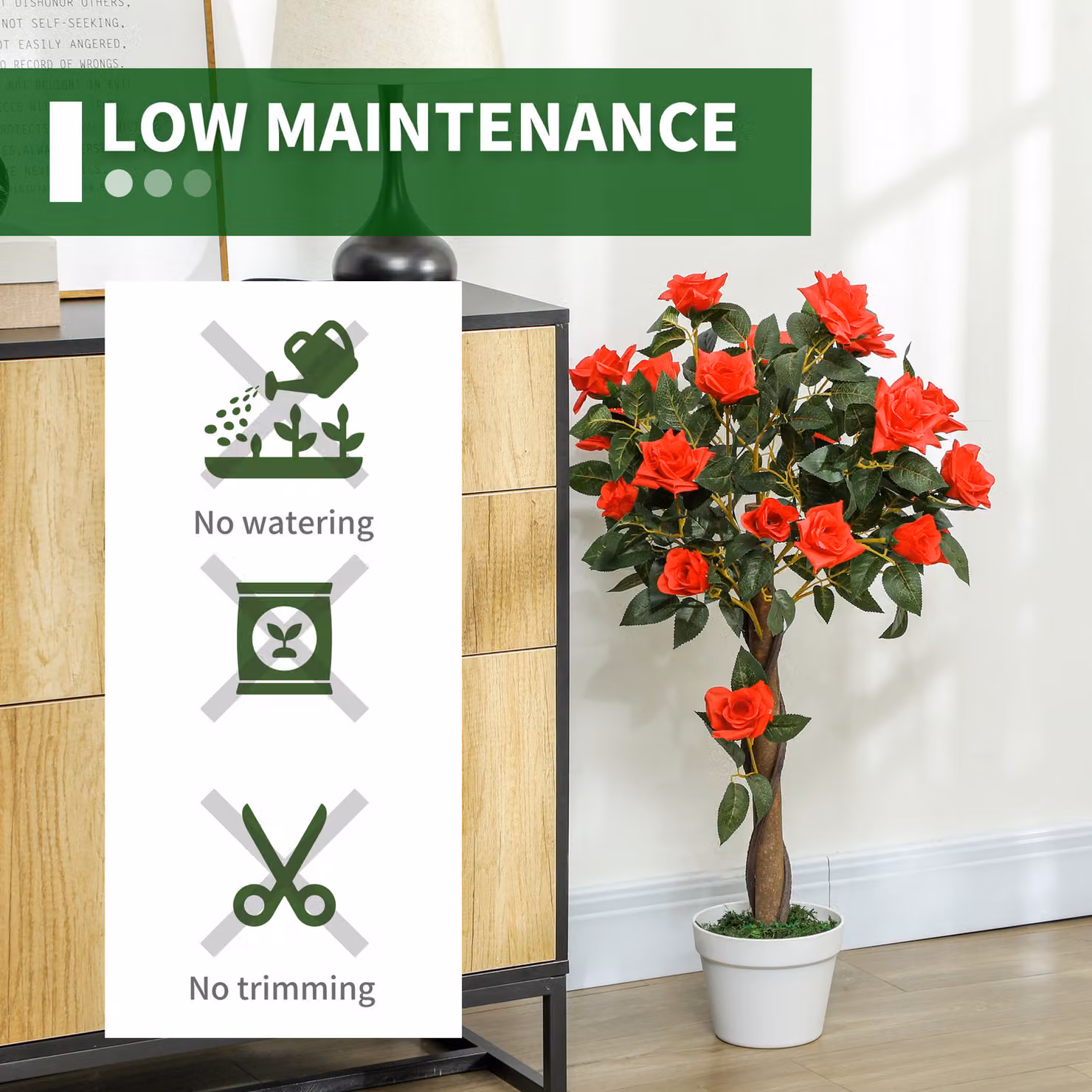 Outsunny Set of 2 Artificial White Rose Floral Plants in Orange Pots, Height: 90 cm – 5