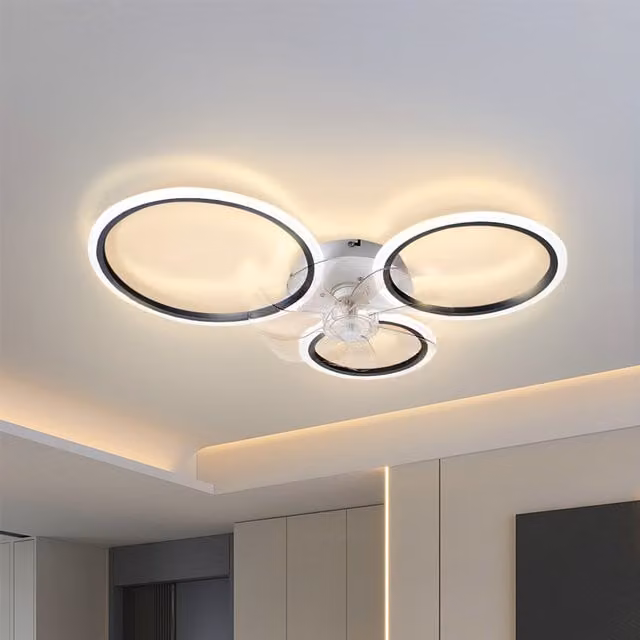 Lifeideas Modern 3-Ring LED Ceiling Light with Fan in Black, White and Transparent