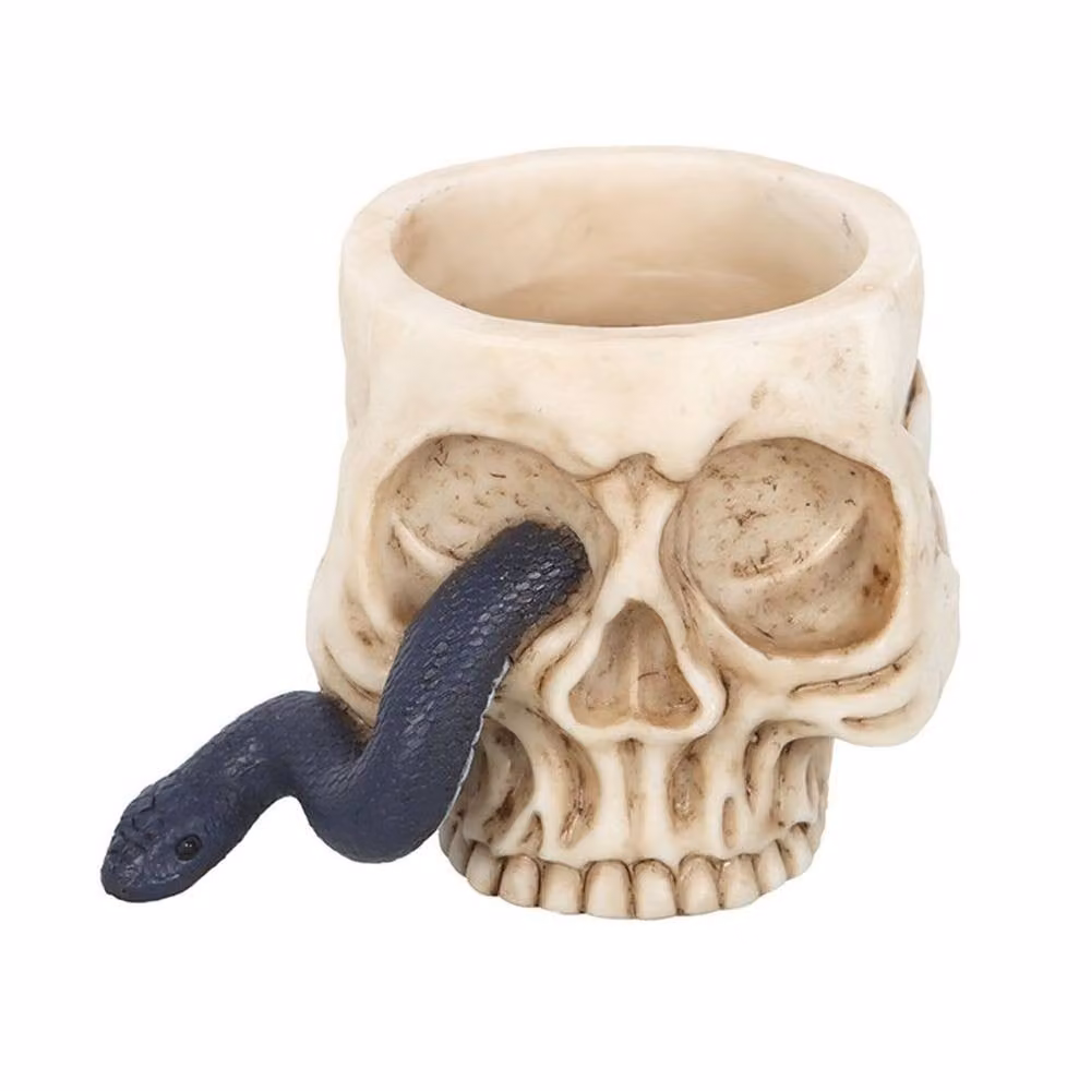 Uniqueful Skull and Snake Ceramic Tealight Holder in Beige – 2