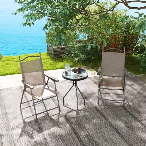 Outsunny Set of 2 Folding Garden Chairs with Armrests in Brown – 2