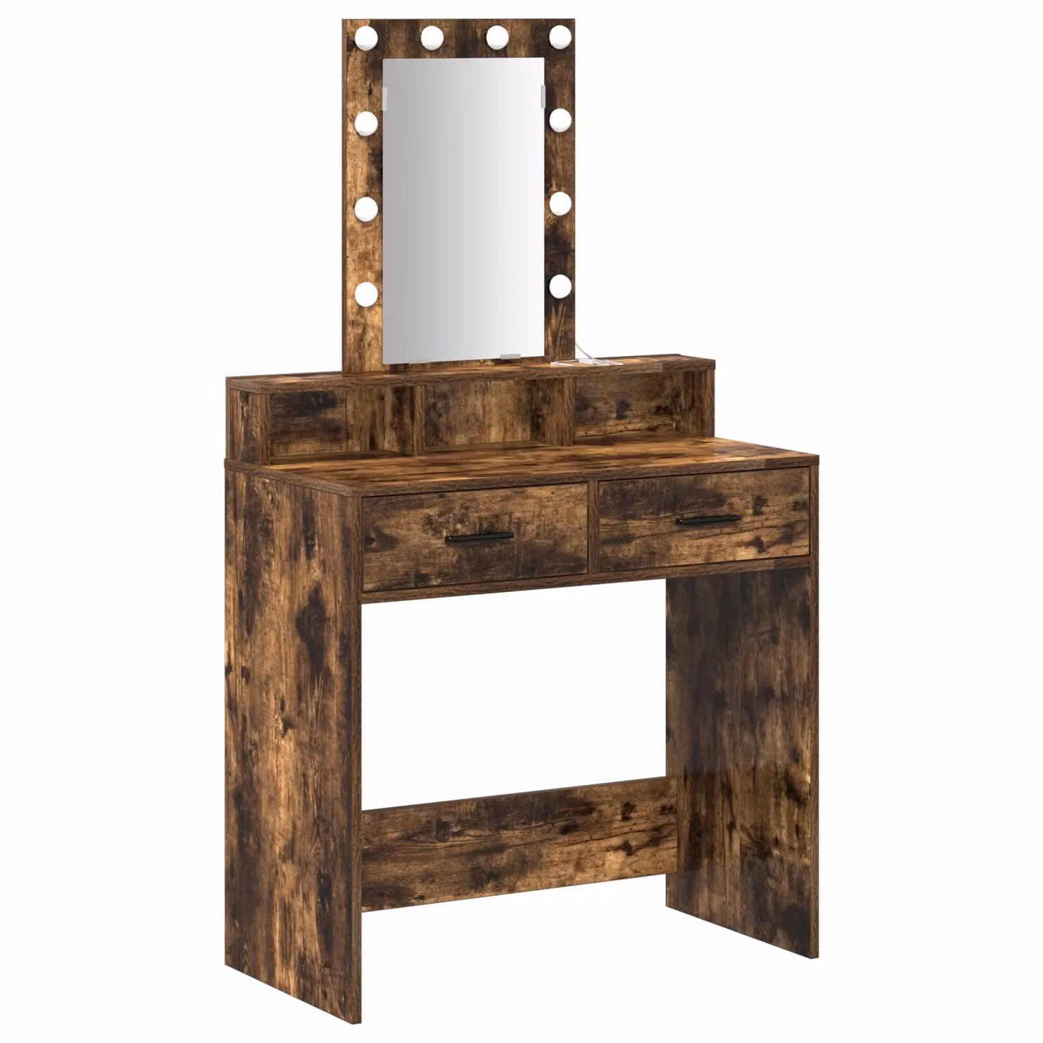 Berkfield Home Makeup Table with Hollywood LED Lights in Smoked Oak Brown, W: 79 cm, D: 41 cm, H: 140 cm – 2