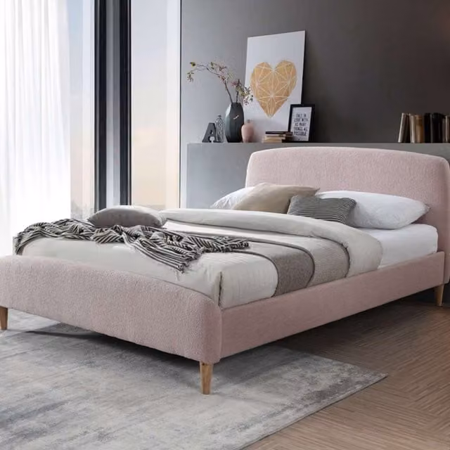Birlea Otley Double Bouclé Fabric Upholstered Bed Frame in Pink, 140 x 200 cm