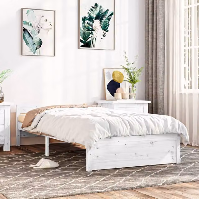 Berkfield Home Single Bed Frame in White Solid Pine Wood, W/D/H: 90 x 190 cm