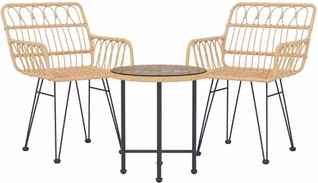 Berkfield Home Beautiful 3 Piece Poly Rattan Garden Dining Set in Beige