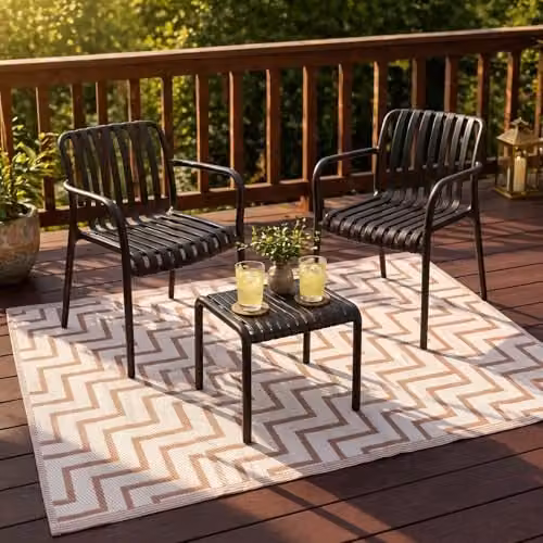 Jack Stonehouse Classic Pattern Woven Outdoor Floor Rug, Orange, W/D/H: 120 x 120 x 1 cm – 1