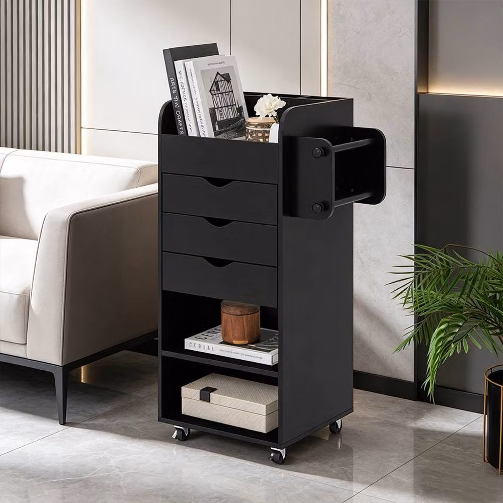 FORGEVIO Black Matt Metal Rolling Storage Cart Utility Trolley for Kitchen, Bathroom or Home Office – 4