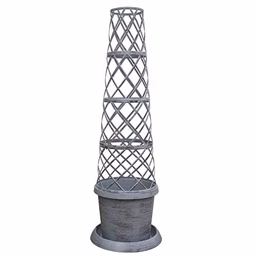 Thompson & Morgan Container Flower Tower Planter in Modern Grey with 5 Pots, Saucers and Frame for Climbing Plants – 1
