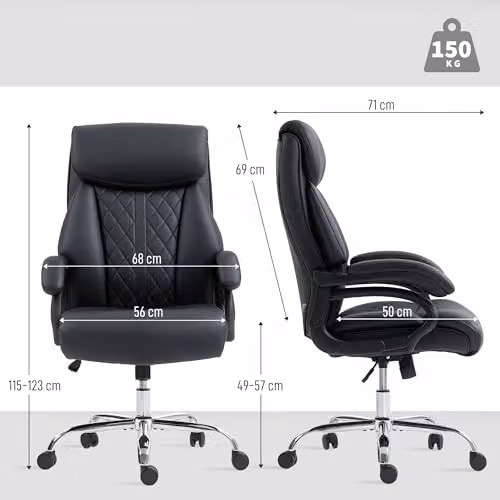 HOMCOM Executive Office Chair in Black Synthetic Leather with Headrest and Armrests – 3