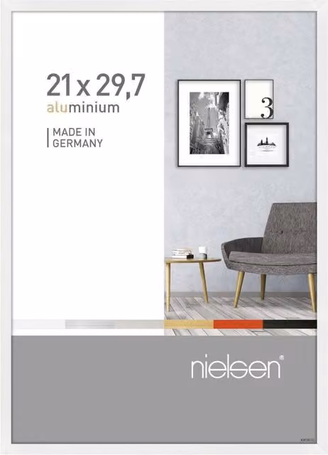 Nielsen Design Pixel A4 Picture Frame, White Aluminium with Glass, W/H: 21 x 29.7 cm