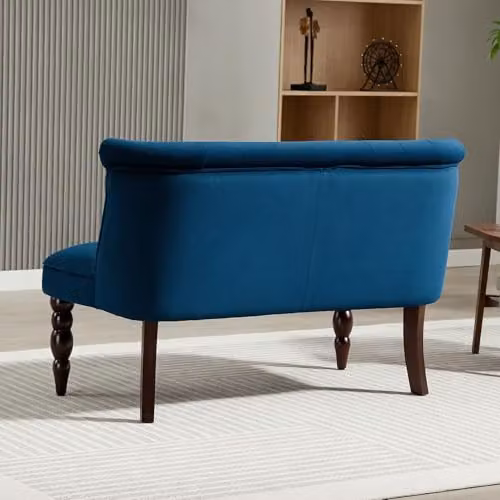 HOMCOM Velvet 2 Seater Sofa in Blue with Solid Wood Frame, W/D/H: 120 x 78 x 67 cm – 5
