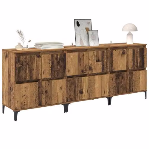 vidaXL Set of 3 Modern Sideboards in Brown Old Wood, W/D/H: 60 x 35 x 70 cm