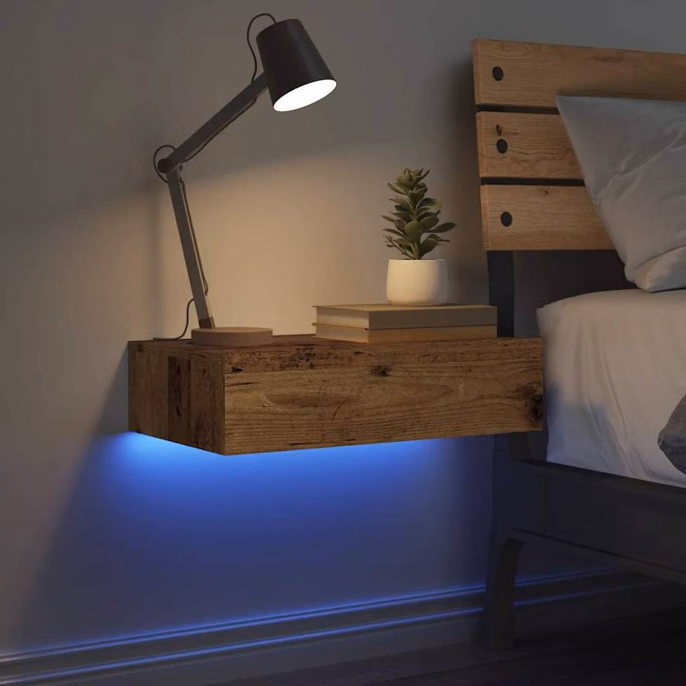 Berkfield Home Durable Wall Mounted Bedside Cabinet in Brown Old Wood, W: 60 cm, D: 35 cm, H: 35 cm – 4