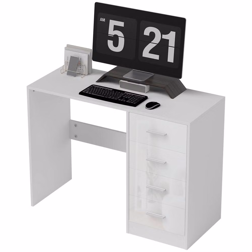 STILVORA Modern Writing Desk with Dual Pedestal and High Gloss White Finish – 4
