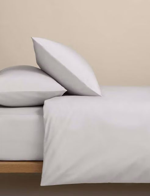 M&S Egyptian Cotton 400 Thread Count Percale Bedding Set, Grey, W: 140 cm, L: 200 cm