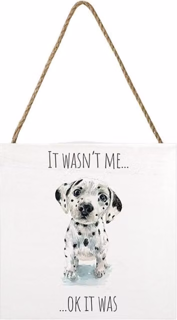 Louise Nisbet Dalmatian Animal Print Wooden Hanging Block in Black and White
