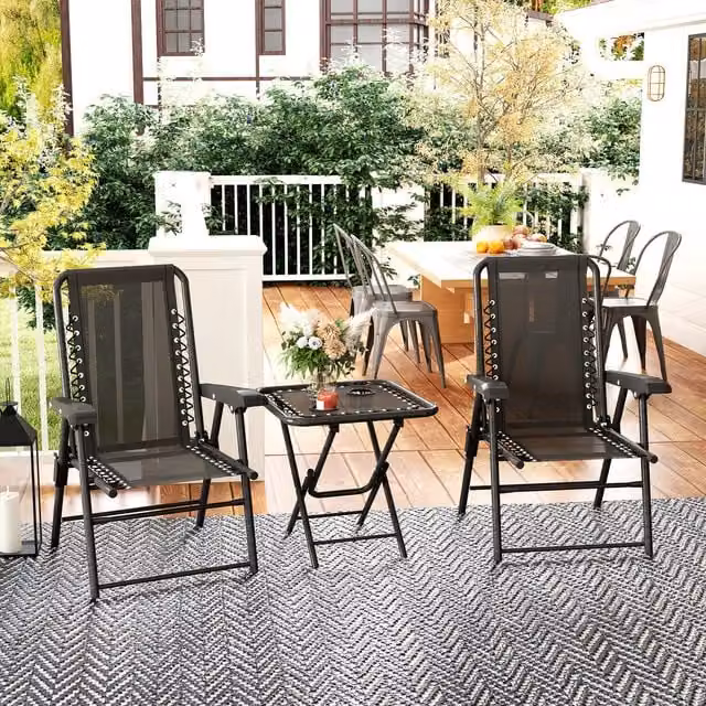 Outsunny 3 Piece Folding Bistro Set Garden Furniture in Black