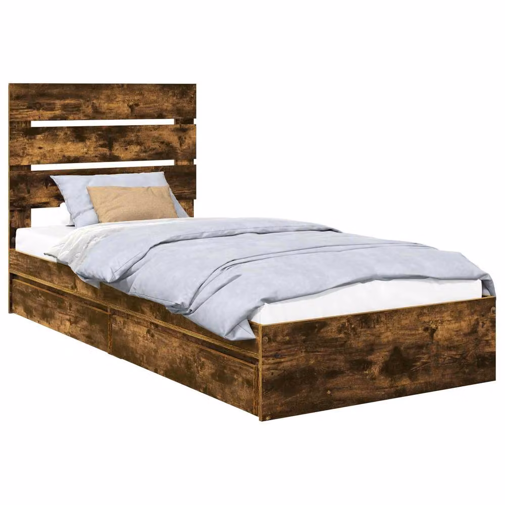 Berkfield Home Modern Storage Bed with Drawers in Smoked Oak Brown, W/D/H: 70 x 190 cm – 2