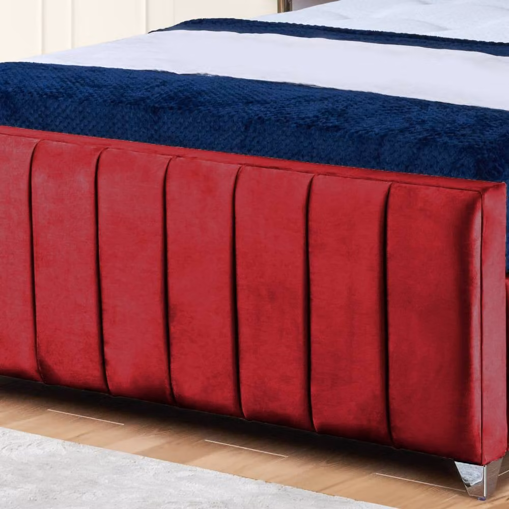 UK Bed Furniture Milano Upholstered Velvet Slatted Base Bed in Red, Size: 200 x 200 cm – 3