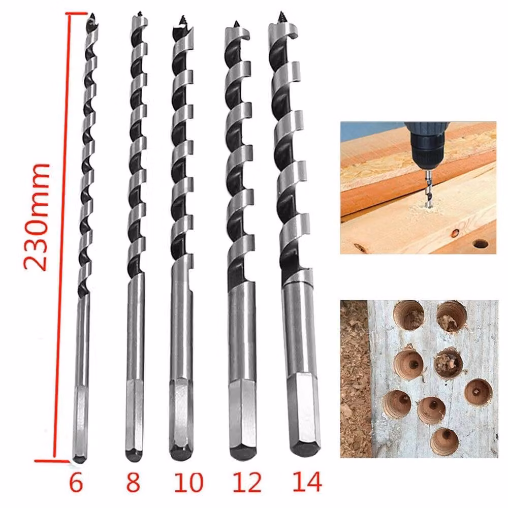 VOGREX 5 Piece High Carbon Steel Auger Bit Set with Long Hex Shank in Silver – 2