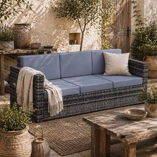 Wyld Haus Neloro 3 Seater Outdoor Sofa in Mixed Grey PE Rattan with Washable Cushions