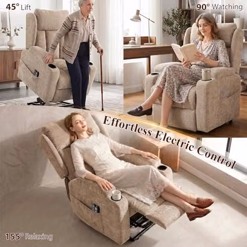 HOMCOM Power Lift Recliner Chair with Vibration Massage and Heat in Brown Fabric – 5
