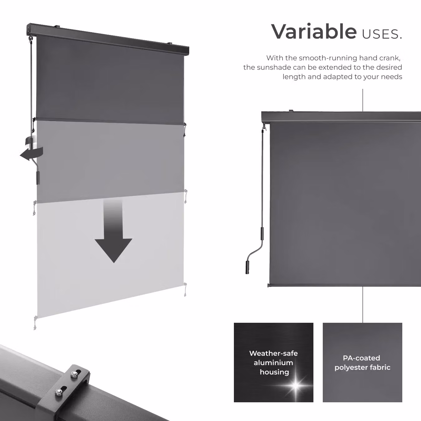 tectake Eloise Vertical Awning in Dark Grey, W/H: 120 x 250 cm – 3