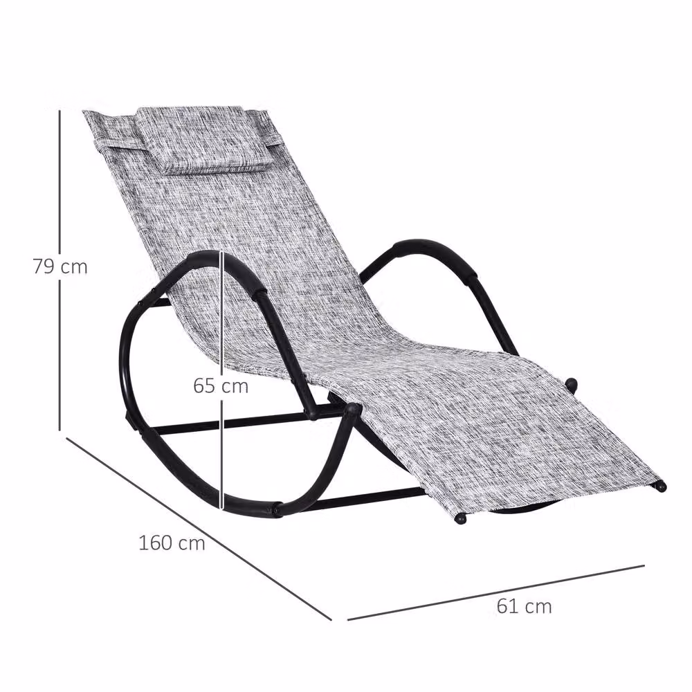 OUTSUNNY Grey Zero Gravity Patio Rocking Lounge Chair with Adjustable Headrest and Armrests – 2