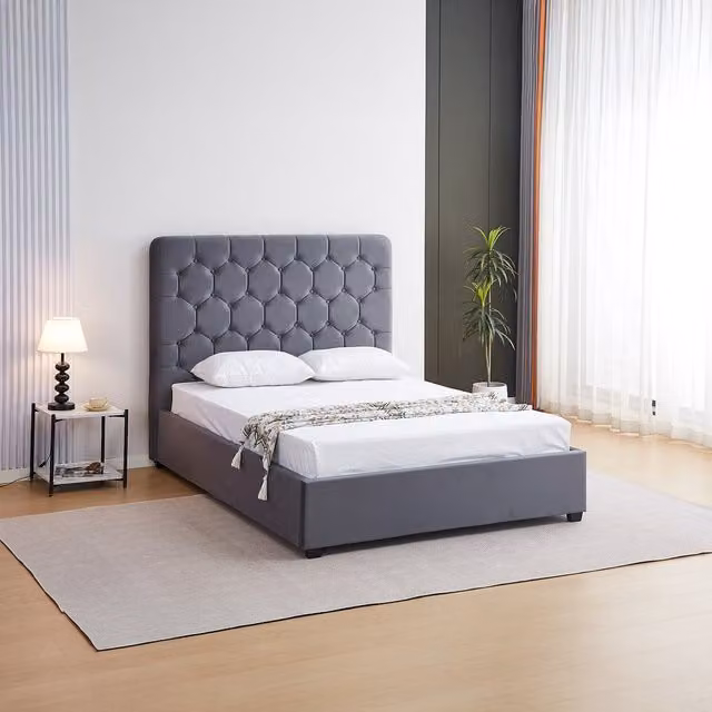 Seconique Madison King Bedframe, Grey Velvet Upholstered, W/D/H: 180 x 200 cm