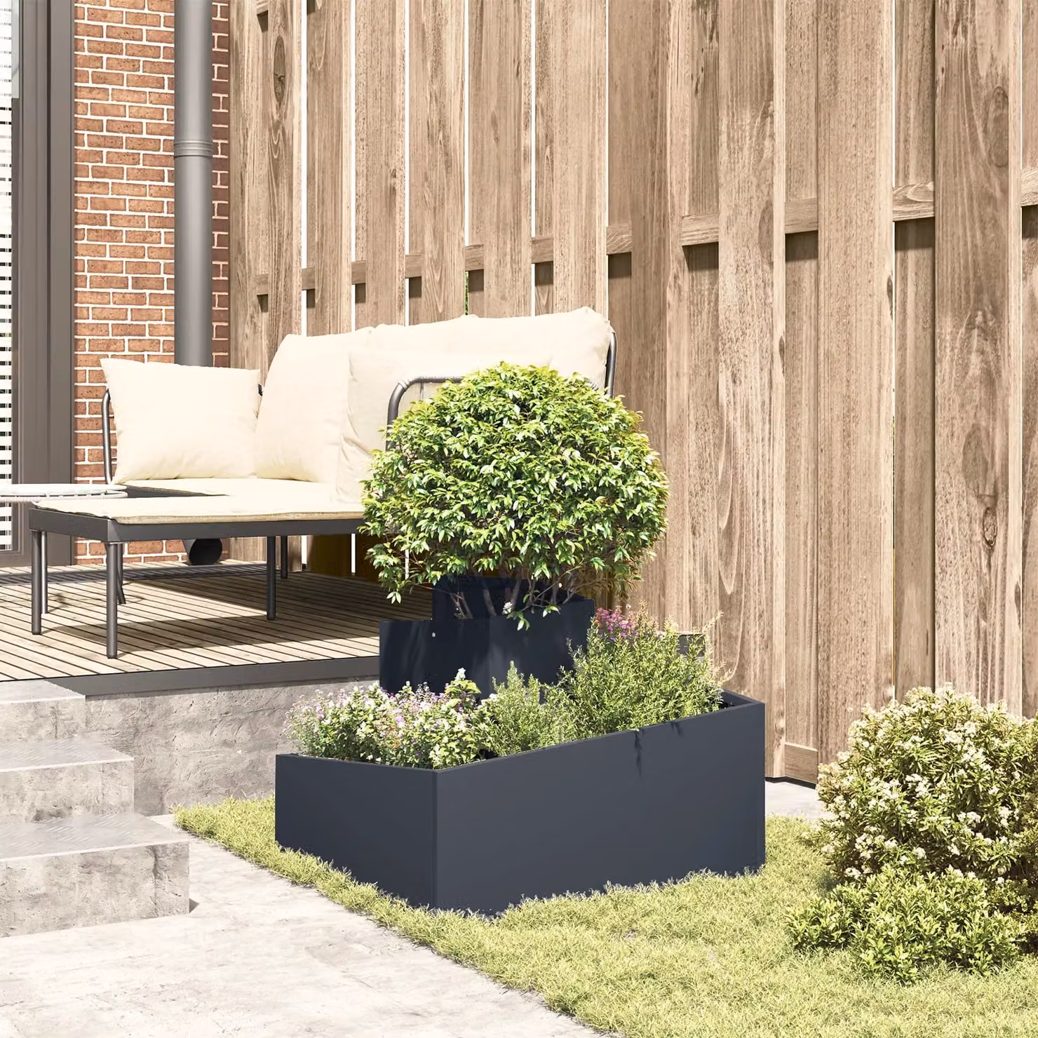 Berkfield Home Durable Plastic Planter Tub in Anthracite and Multicolour, W: 60.0 cm, D: 50.0 cm, H: 60.0 cm – 4