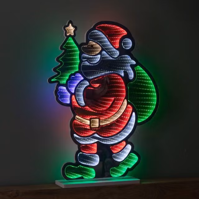 Samuel ALEXANDER 60cm Light Up Standing Santa with Tree Christmas Infinity Light with Multi-Coloured LEDs