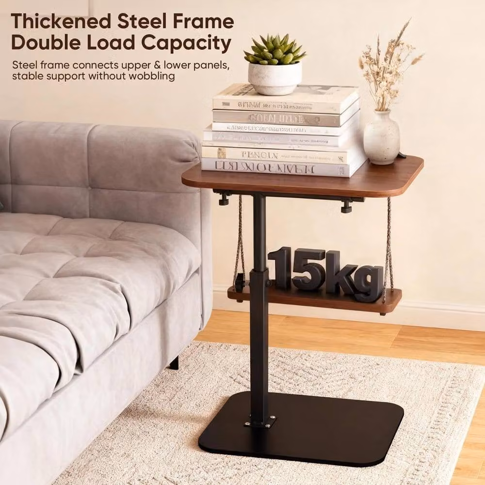 FORGEVIO Height Adjustable C Shaped Side Table in Brown – 5