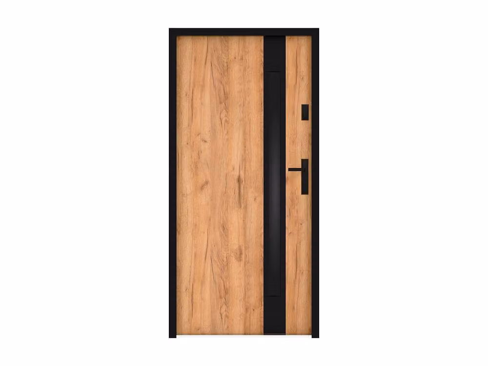 Vente-unique Modern Steel and Stainless Steel Front Door with Smoked Glass Insert in Light Oak, H: 207 cm, W: 100 cm – 2