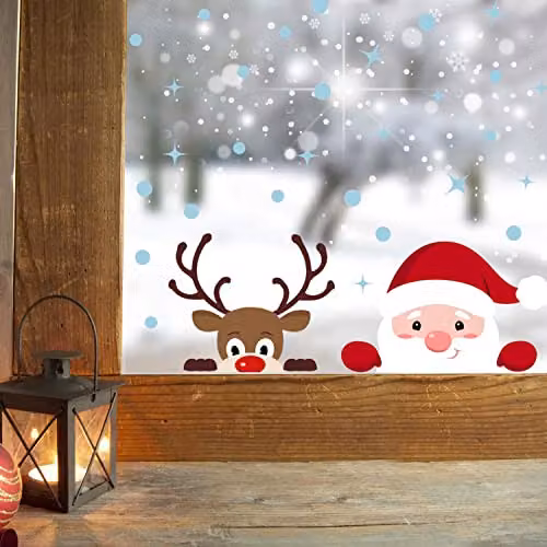 WALPLUS Christmas Window Stickers, 38 Piece Reusable Double-Sided Decals for Glass Windows in Multicolour – 1