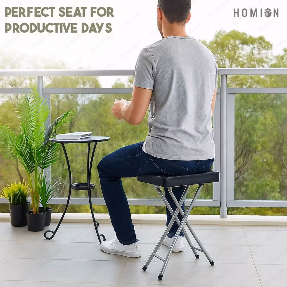 FORGEVIO Set of 4 Folding Stools with Soft Padded Synthetic Leather Cushioned Seats in Black – 2