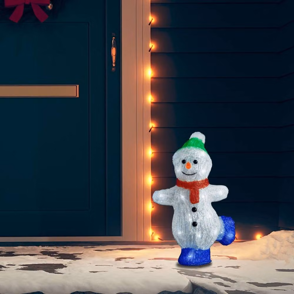 Berkfield Home LED Christmas Acrylic Snowman Figure in White and Multicolour, Height: 30 cm – 2