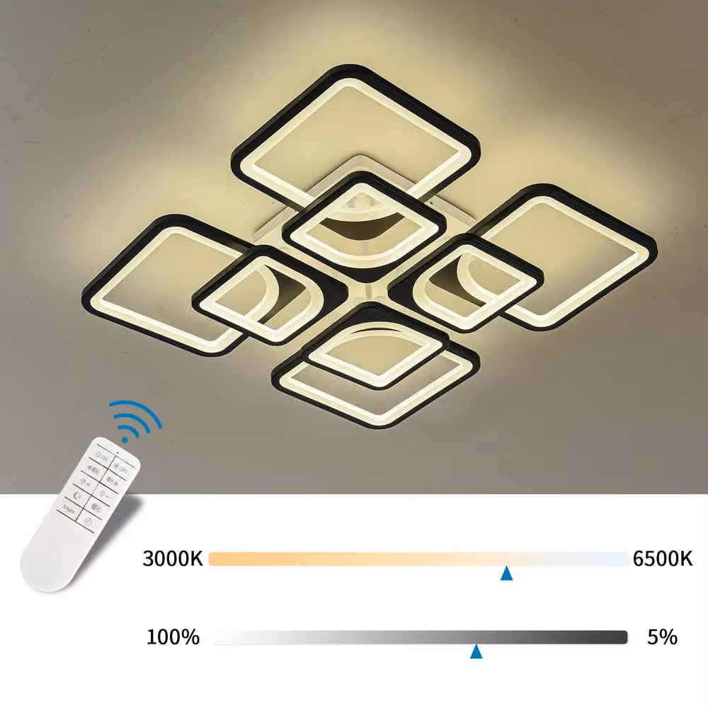 NIVOR Modern Black 8 Square Dimmable LED Ceiling Light with Remote Control – 3