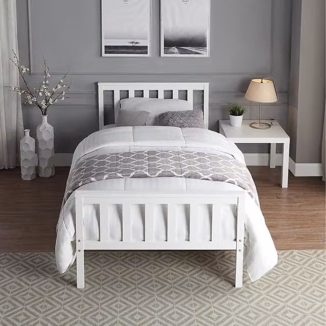 Home Treats Single Solid Pine Wooden Bed Frame in White