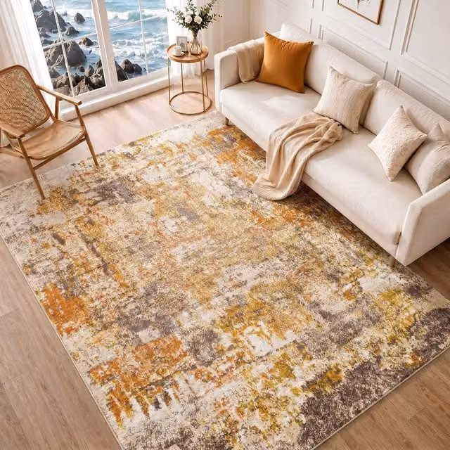 Livabliss Ankara Abstract Modern Marble Rug in Grey, Yellow and Orange, W: 140 cm, L: 200 cm – 1