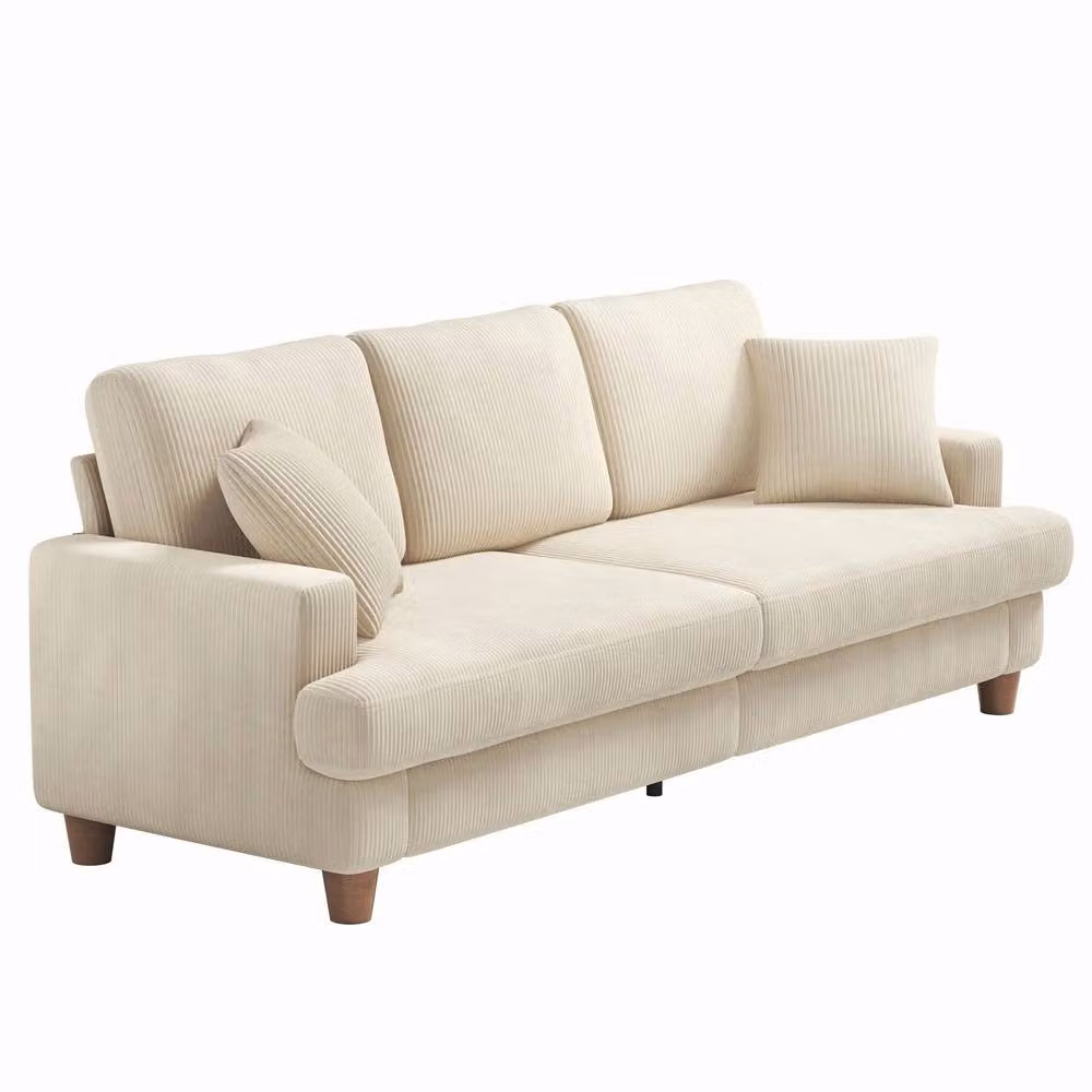 Dprodo Mid Century Modern 3 Seat Upholstered Sofa in Beige with Solid Wood Frame, W: 220 cm, H: 76 cm, D: 89 cm – 2