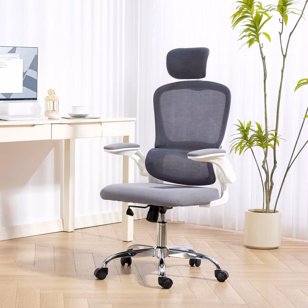 STILVORA Grey Fabric Task Chair with Headrest and Armrests, H 117 x W 64 x D 60 cm – 3