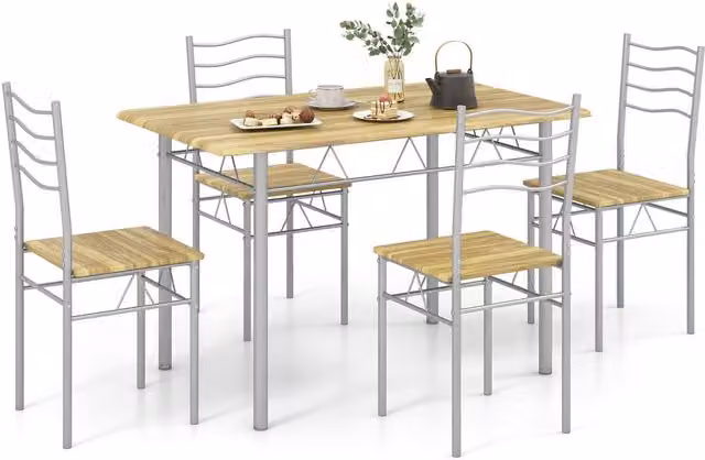 Costway 5-Piece Brown Wood and Metal Modern Breakfast Table and Chair Set