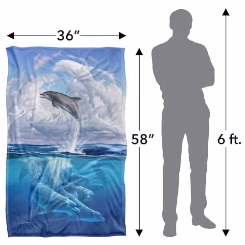 JQ Licensing Jlo Dolphin Clouds Silky Touch Super Soft Fleece Throw Blanket, Blue Multicolour, W: 91 cm, D: 147 cm – 2