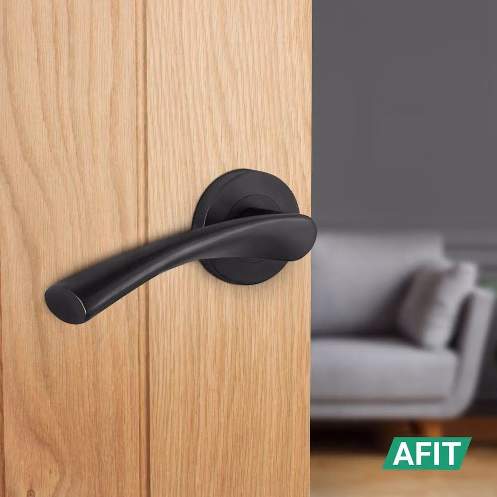 AFIT Matt Black Internal Door Handles with Latch and Rose, 5 Pairs, W/D/H: 15.0 x 15.0 x 15.0 cm – 5