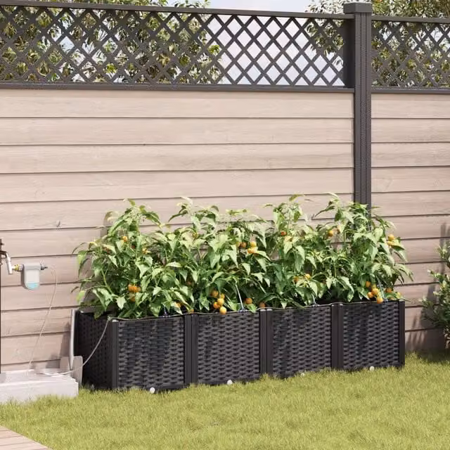 Berkfield Home Garden Planters with Water Irrigation System, 4 Piece Set, Black – 1