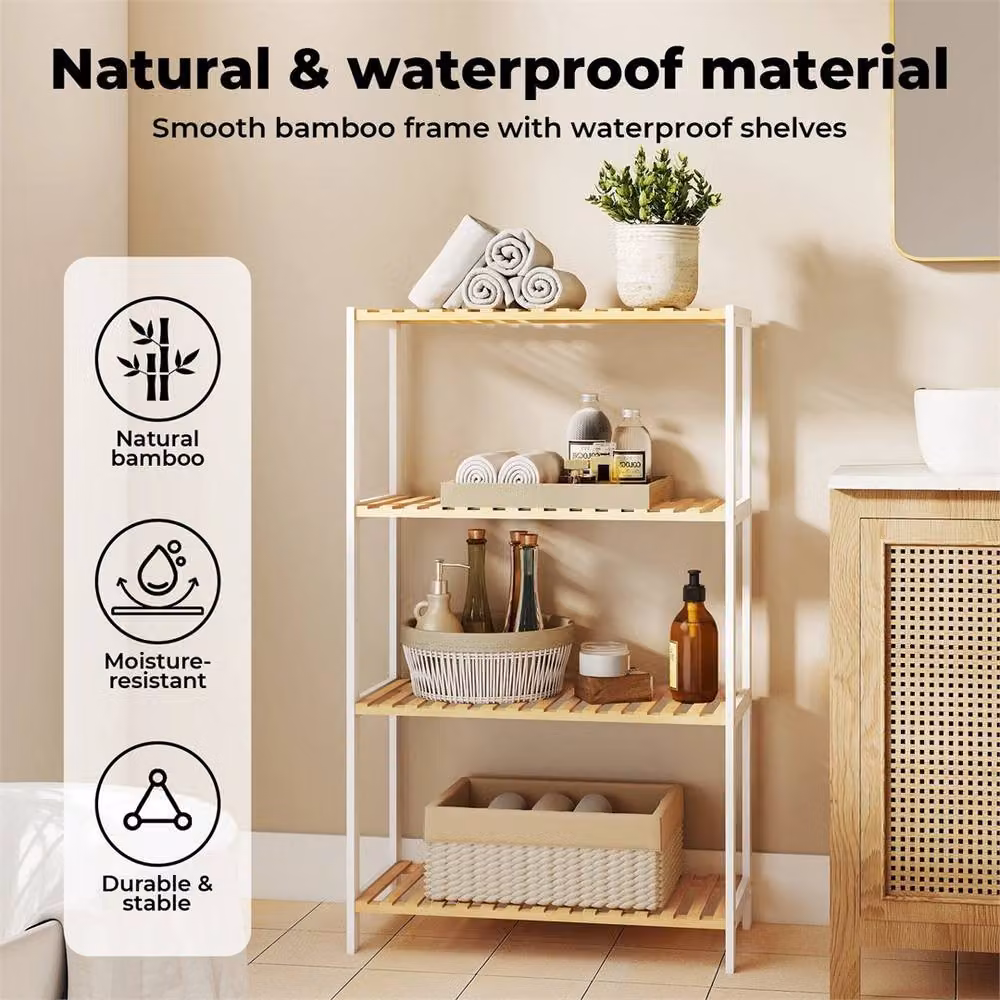 Nordara 4-Tier Adjustable Bamboo Shoe Rack in Natural Wood, W: 100 cm, D: 15 cm – 2