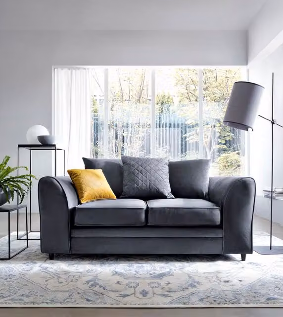Abakus Direct Chicago 2 Seater Velvet Sofa in Grey, W/D/H: 160 x 89 x 78 cm – 1