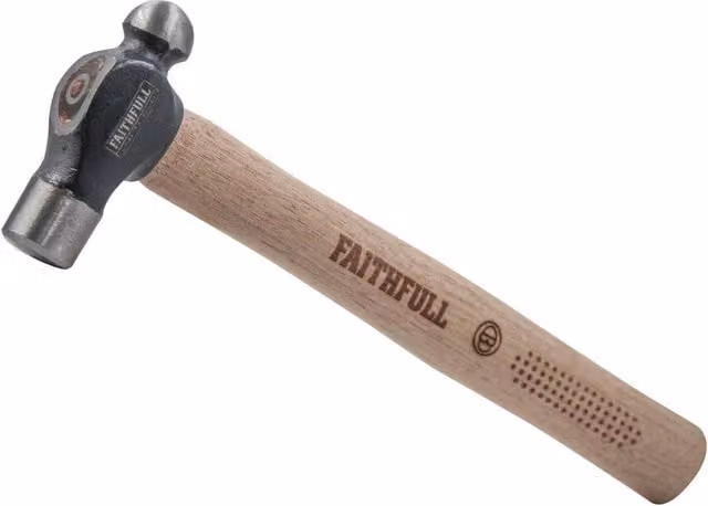Faithfull Ball Pein Hammer with FSC Hickory Wood Handle in Multi Colour and Silver