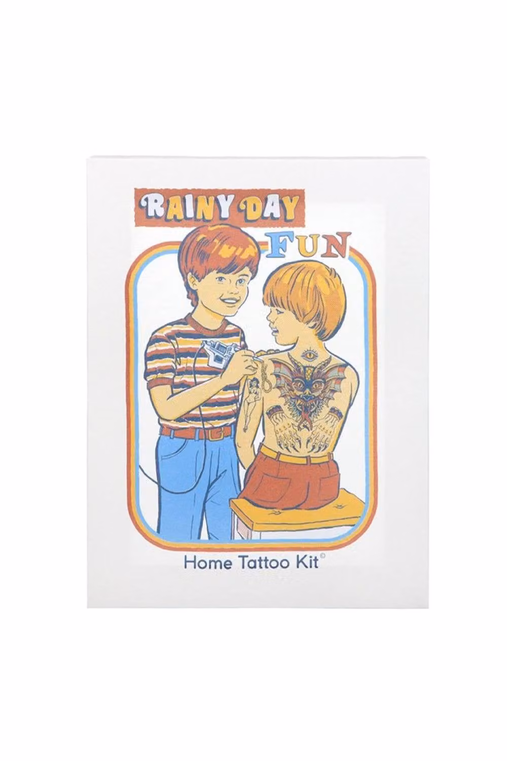KDMD Rainy Day Fun Canvas Plaque by Steven Rhodes, Blue Retro Illustration, W: 19 cm, H: 25 cm – 2