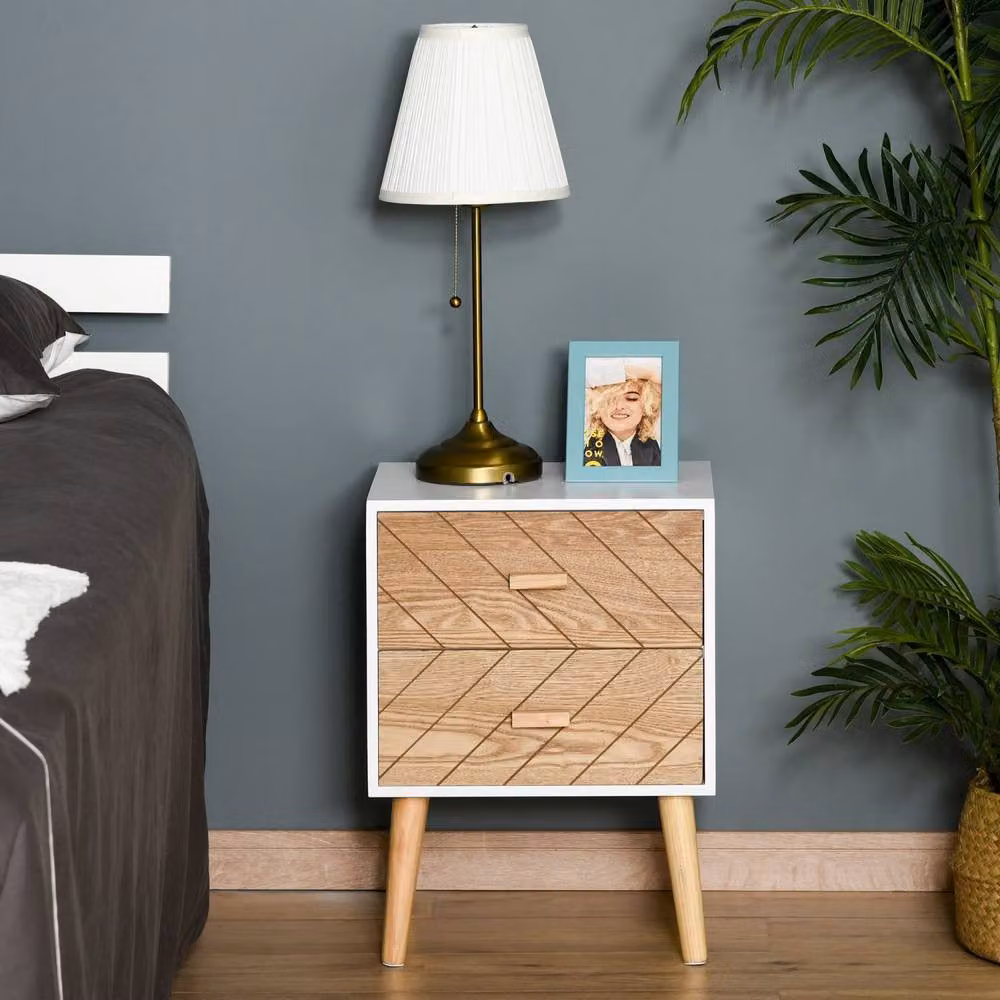 Wyld Haus Sutare 2 Drawer Bedside Table White and Natural Wood W/D/H: 30 x 30 x 55.5 cm – 5
